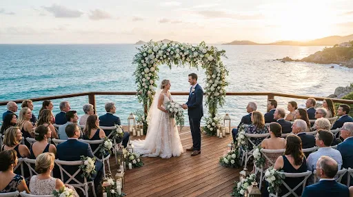 Cerimônia de casamento diante do oceano